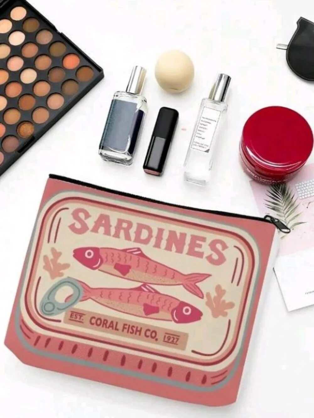 Coral Pink Sardines Cosmetic Zipper Pouch Purse